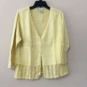 Blair Womens Yellow Open Front Sweater Large